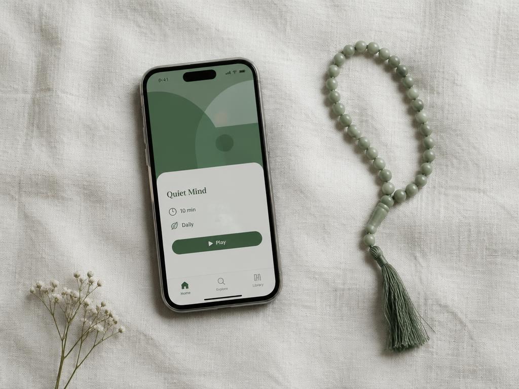Headphones beside a prayer rug